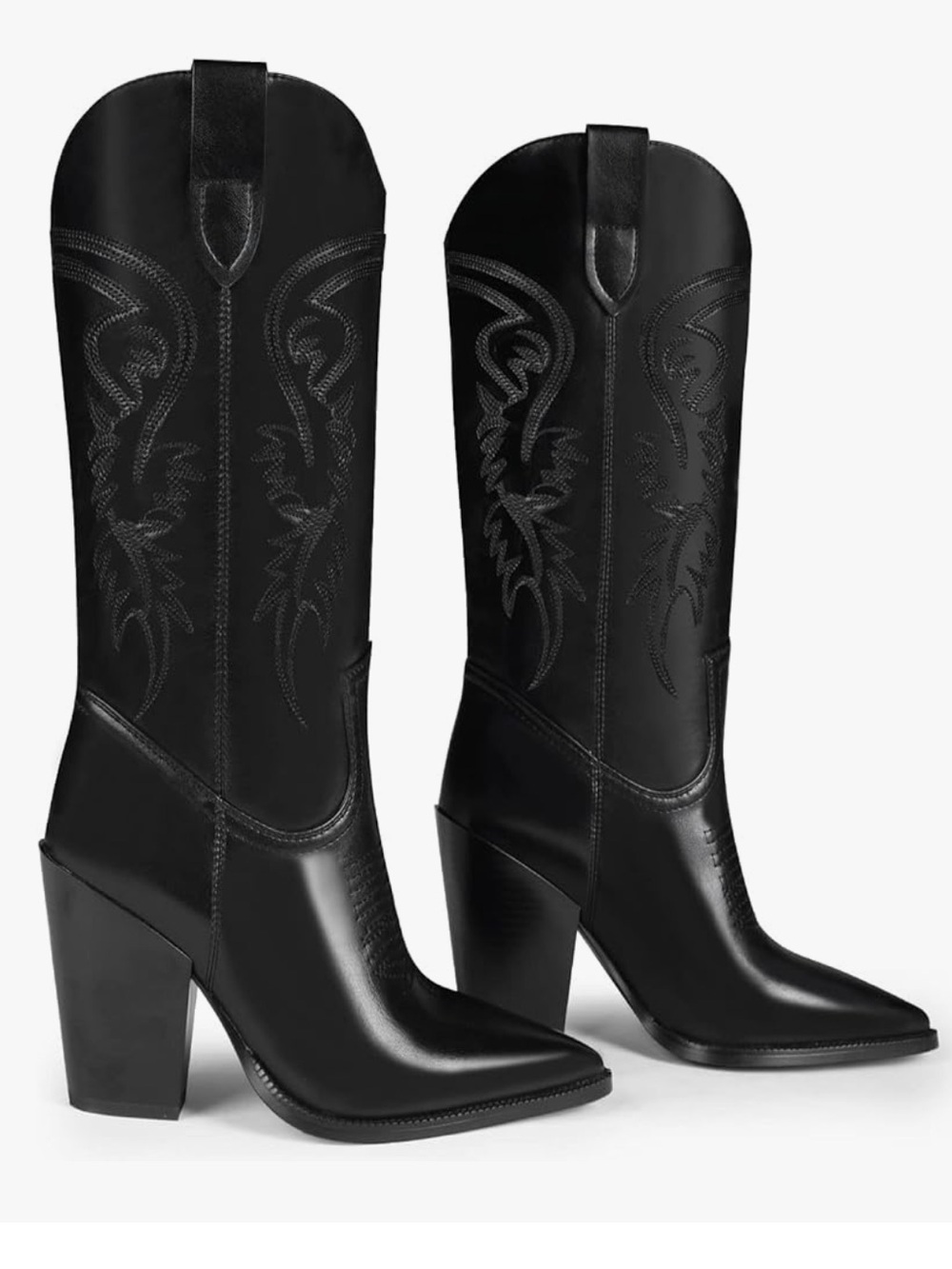 Black Western Pointed-Toe Cowboy Boots for Women Size 7.5